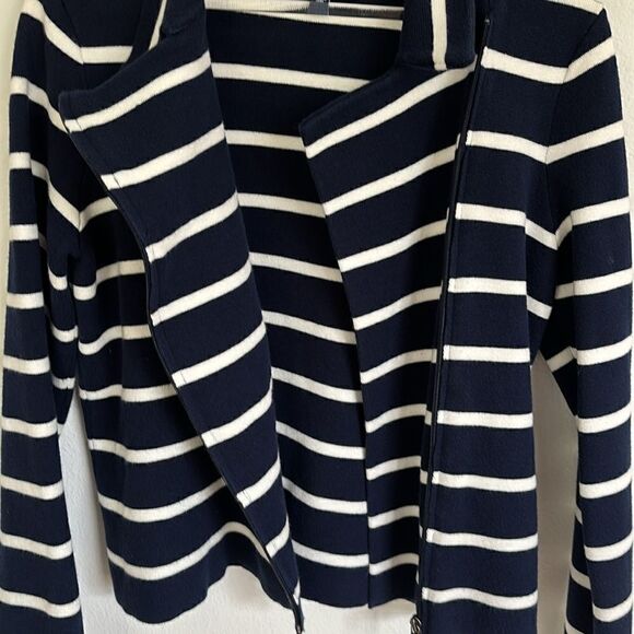 Chaps Navy White Striped Blazer Jacket Front Zip Up Size Medium - Picture 8 of 10